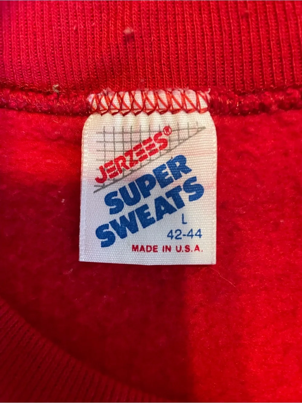 Jerzees Red Crewneck Sweatshirt with Orange Logo